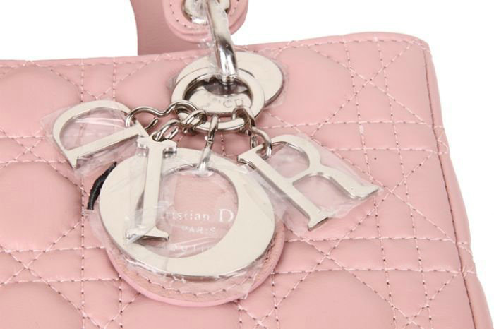 lady dior lambskin leather bag 6322 pink with silver hardware - Click Image to Close